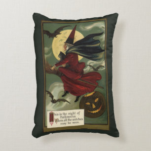 Halloween Witch Riding Broomstick met kat Accent Kussen