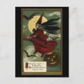 Halloween Witch Riding Broomstick met kat Briefkaart (Voorkant)