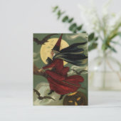  Halloween Witch Riding Broomstick met kat Briefkaart (Staand voorkant)