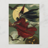  Halloween Witch Riding Broomstick met kat Briefkaart (Voorkant)