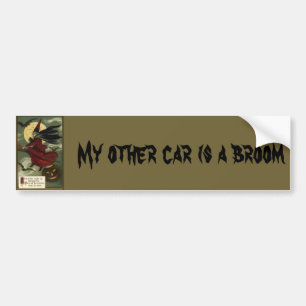 Halloween Witch Riding Broomstick met kat Bumpersticker