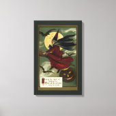  Halloween Witch Riding Broomstick met kat Canvas Afdruk (Voorkant)