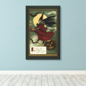 Halloween Witch Riding Broomstick met kat Canvas Afdruk (Insitu (Houten vloer))