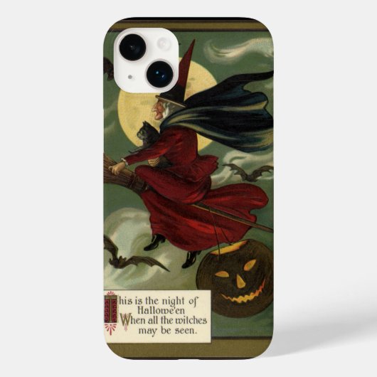  Halloween Witch Riding Broomstick met kat Case-Mate iPhone Case (Achterkant)