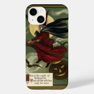  Halloween Witch Riding Broomstick met kat Case-Mate iPhone 14 Hoesje