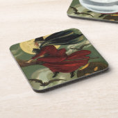 Halloween Witch Riding Broomstick met kat Drankjes Onderzetter (Linkerzijde)