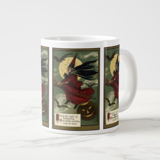 Halloween Witch Riding Broomstick met kat Grote Koffiekop (Voorkant rechts)