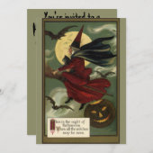 Halloween Witch Riding Broomstick met kat Kaart (Voorkant / Achterkant)