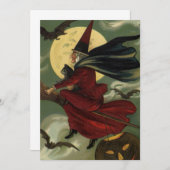  Halloween Witch Riding Broomstick met kat Kaart (Voorkant / Achterkant)