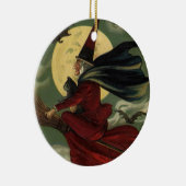 Halloween Witch Riding Broomstick met kat Keramisch Ornament (Rechts)