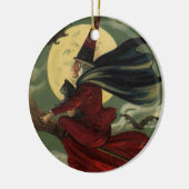 Halloween Witch Riding Broomstick met kat Keramisch Ornament (Links)