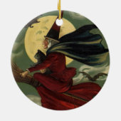 Halloween Witch Riding Broomstick met kat Keramisch Ornament (Achterkant)