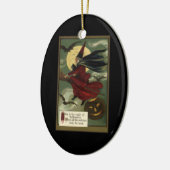 Halloween Witch Riding Broomstick met kat Keramisch Ornament (Links)