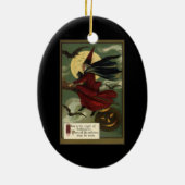 Halloween Witch Riding Broomstick met kat Keramisch Ornament (Achterkant)