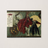  Halloween Witch Riding Broomstick met kat Legpuzzel (Horizontaal)