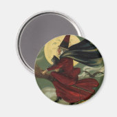  Halloween Witch Riding Broomstick met kat Magneet (Voorkant / Achterkant)