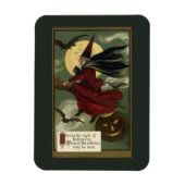  Halloween Witch Riding Broomstick met kat Magneet (Verticaal)