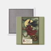 Halloween Witch Riding Broomstick met kat Magneet (Voorkant / Achterkant)