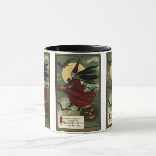  Halloween Witch Riding Broomstick met kat Mok (Midden)