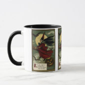 Halloween Witch Riding Broomstick met kat Mok (Links)