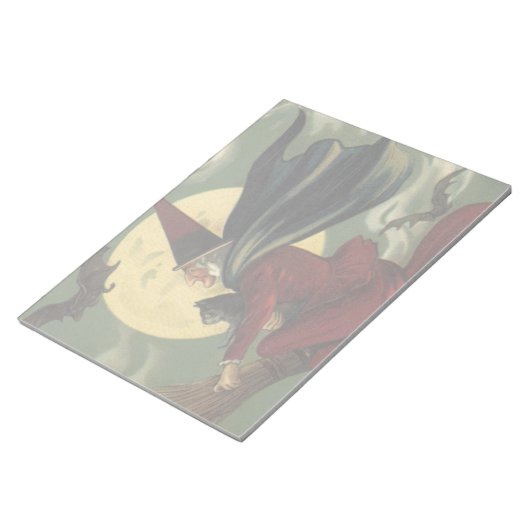  Halloween Witch Riding Broomstick met kat Notitieblok (Schuin)