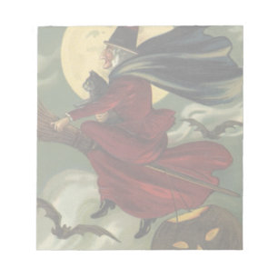  Halloween Witch Riding Broomstick met kat Notitieblok