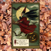  Halloween Witch Riding Broomstick met kat Poster