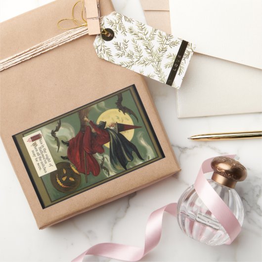  Halloween Witch Riding Broomstick met kat Rechthoekige Sticker (Geschenken)