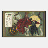  Halloween Witch Riding Broomstick met kat Rechthoekige Sticker (Voorkant)