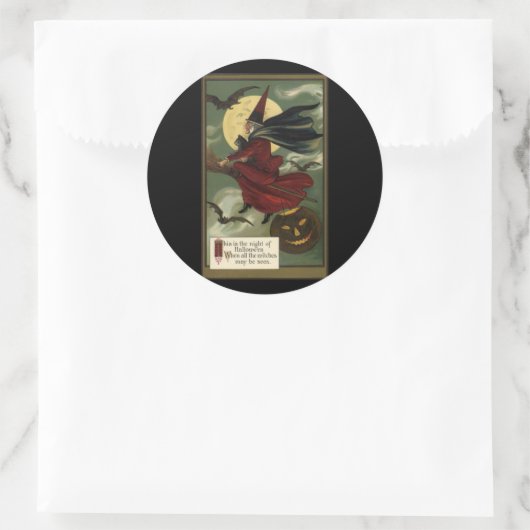  Halloween Witch Riding Broomstick met kat Ronde Sticker (Tas)
