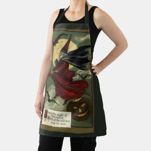  Halloween Witch Riding Broomstick met kat Schort (Insitu)