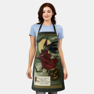 Halloween Witch Riding Broomstick met kat Schort