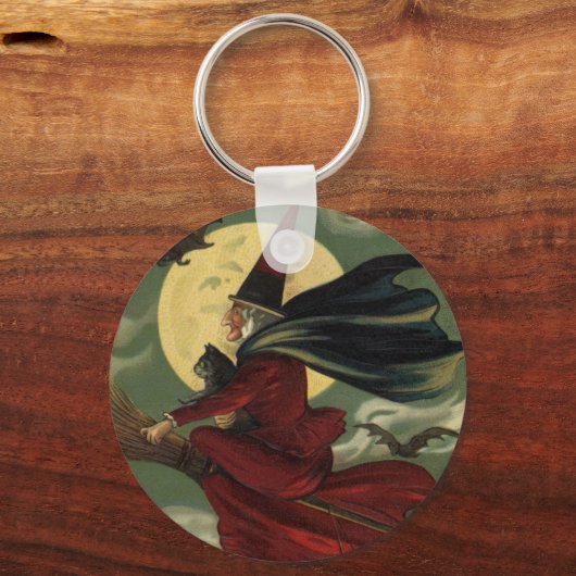  Halloween Witch Riding Broomstick met kat Sleutelhanger (Achterkant)