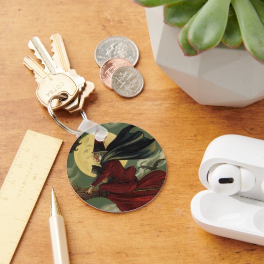  Halloween Witch Riding Broomstick met kat Sleutelhanger (Bureau)