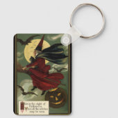 Halloween Witch Riding Broomstick met kat Sleutelhanger (Achterkant)