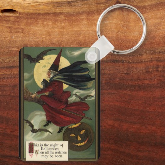 Halloween Witch Riding Broomstick met kat Sleutelhanger (Achterkant)