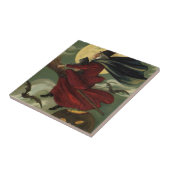  Halloween Witch Riding Broomstick met kat Tegeltje (Zijkant)