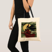  Halloween Witch Riding Broomstick met kat Tote Bag (Voorkant (product))