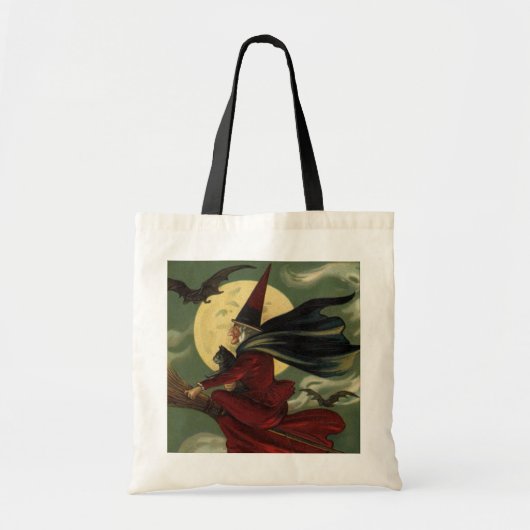  Halloween Witch Riding Broomstick met kat Tote Bag (Voorkant)