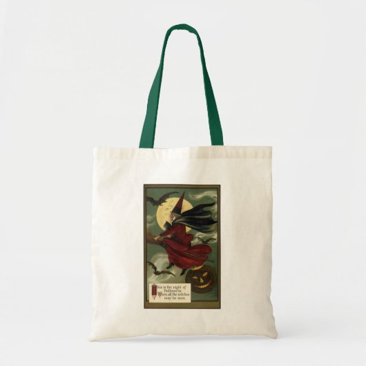  Halloween Witch Riding Broomstick met kat Tote Bag (Voorkant)