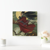  Halloween Witch Riding Broomstick met kat Vierkante Klok (Huis)