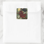  Halloween Witch Riding Broomstick met kat Vierkante Sticker (Tas)