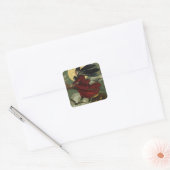  Halloween Witch Riding Broomstick met kat Vierkante Sticker (Envelop)