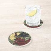  Halloween Witch Riding Broomstick met kat Zandsteen Onderzetter (Zijkant)