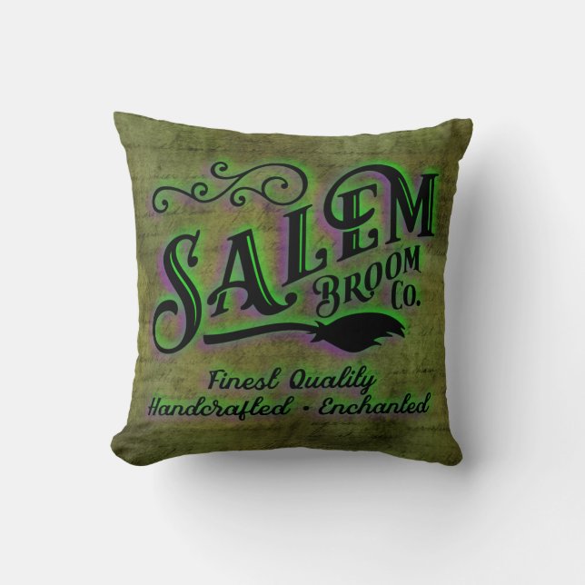 Halloween Witch Salem Broom Company Sign Kussen (Voorkant)