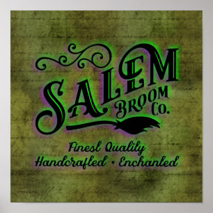 Halloween Witch Salem Broom Company Sign Poster