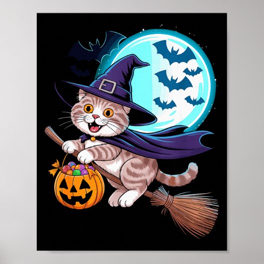 Halloween Witch Scottish Fold Moon Coupari  Poster (Voorkant)