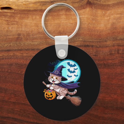 Halloween Witch Scottish Fold Moon Coupari  Sleutelhanger (Voorkant)