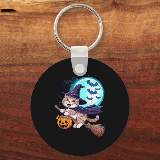 Halloween Witch Scottish Fold Moon Coupari  Sleutelhanger (Voorkant)