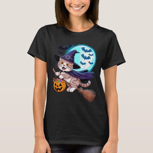 Halloween Witch Scottish Fold Moon Coupari  T-shirt (Voorkant)